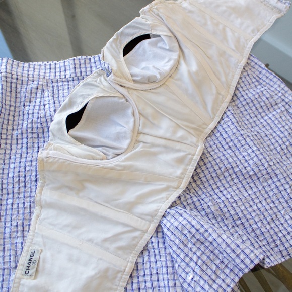 Rare Chanel Vintage Cruise 1995 Blue Gingham Bustier Shorts Camellia 95C Set - Picture 11 of 15